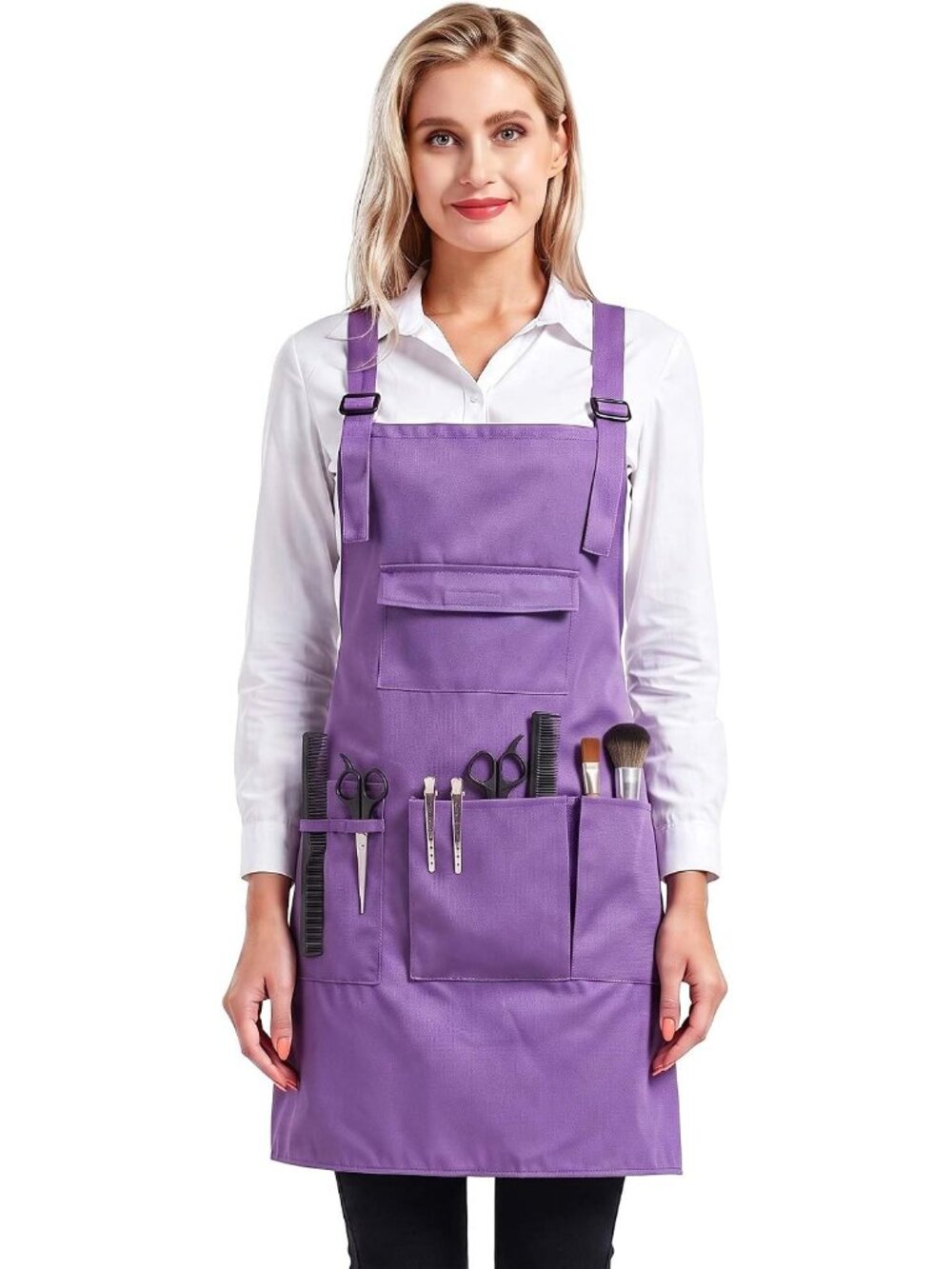 Apron with Pockets Cross Back Apron for Hair Stylist Gardening